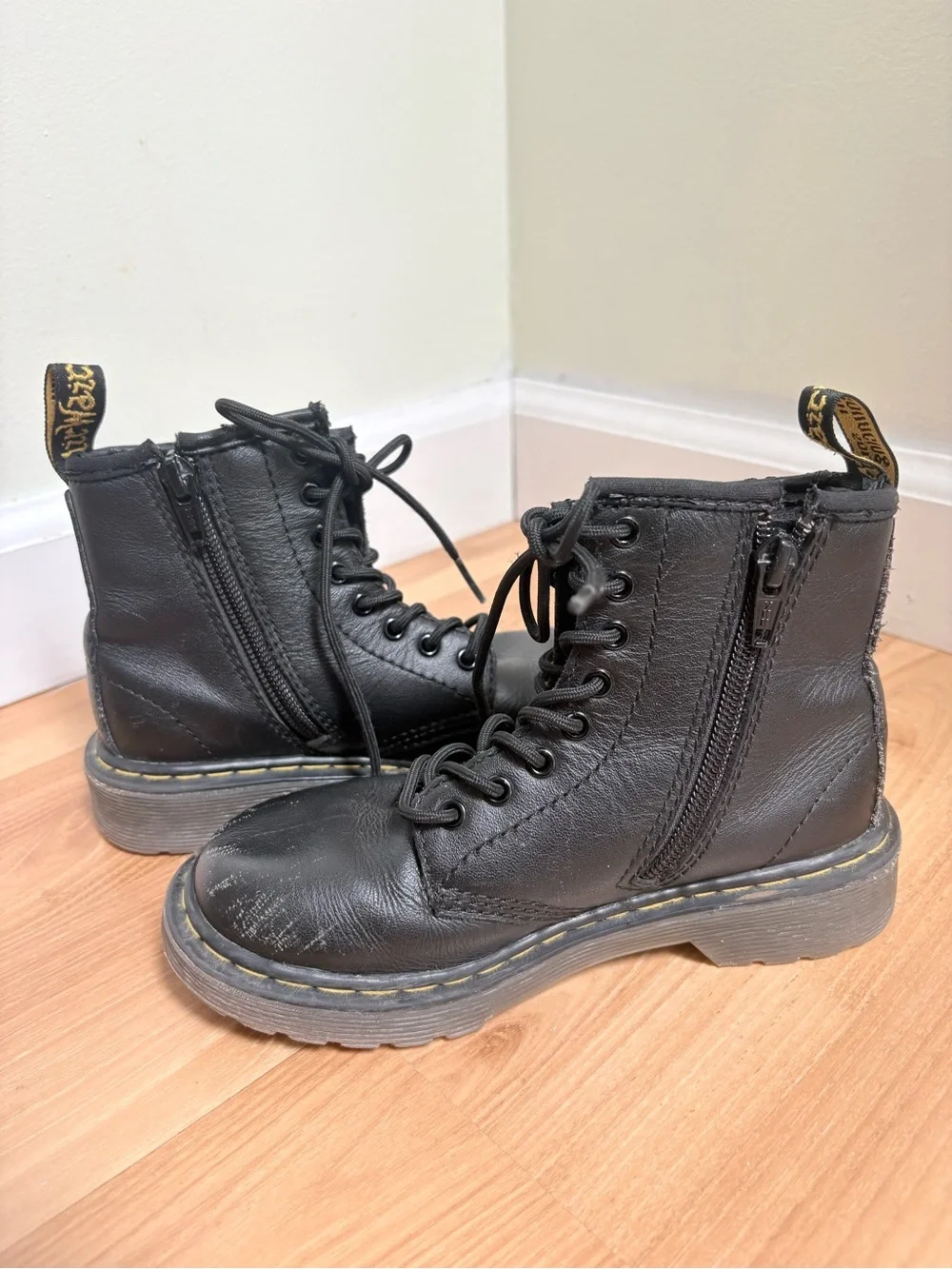 Dr. Martens Delaney Black Leather Boots with Yellow Stitching - Picture 7 of 8